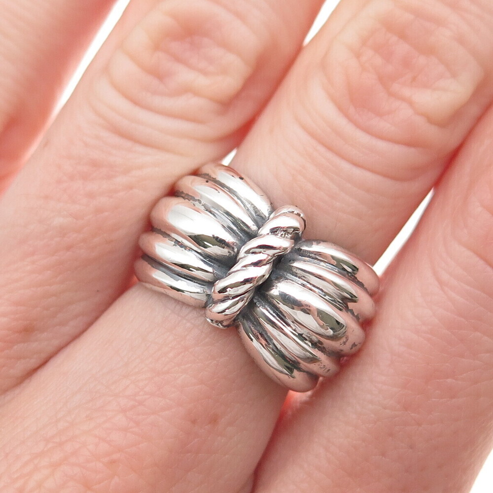 Boma 925 Sterling Silver Vintage Modernist Bow Oxidized Ring Size 6.25